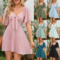 Fashion Self-tie V-neck Short Sleeve Mini Dress