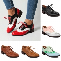 Fashion Lace-up Contrast Color Block Heeled Artificial Leather PU Shoes