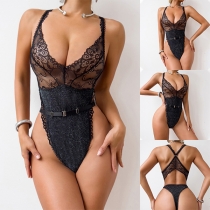 Fashion See-through Lace Backless Lingerie Bodysuit