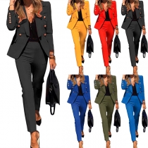 Fashion Suit Set Consist of Double-breasted Blazer and Pants