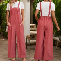 Fashion Patch Pockets Straight-cut Suspender Pants