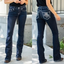 Fashion High-rise Embroidered Mid-rise Skinny Denim Jeans