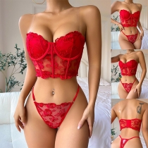 Fashion Rose Embroidered Strapless Two-piece Lace Lingerie Set