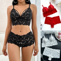 Fashion Cutout Bow-knot Lace Two-piece Lingerie Set