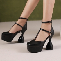Fashion Stylish Round-toe T-string High-heeled Platform Sandals