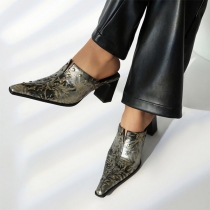 Fashion Pointed-toe Rivet Block Heeled Sandals