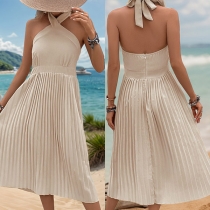 Sexy Halterneck Backless Pleated Dress