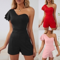 Sexy One-shoulder Ruffle Slim-fit Romper