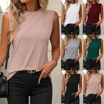 Casual Round Neck Sleeveless Shirt