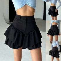 Fashion Solid Color High-rise Ruffle Skirt