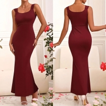 Fashion Square Neck Bodycon Maxi Dress