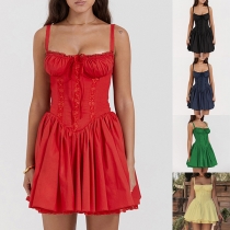 Fashion Sweetheart Neckline Lace Spliced Pleated Mini Dress