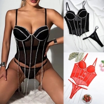 Sexy Rhinestone Tassel Sweetheart Neckline Two-piece Lingerie Set