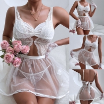 Sexy Lace Spliced Gauze Three-piece Lingerie Set