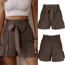 Fashion Elastic Waist Front Bowknot Shorts