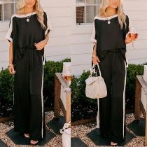 Fashion Contrast Color Two-piece Set Consist of Shirt and Straight-cut Pants