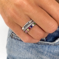Fashion Colorful Rhinestone MAMA Three-piece Ring Set