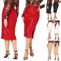 Fashion Bling-bling Sequin Side Slit Skinny Pencil Skirt