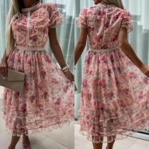 Vintage Floral Printed Ruffled Tiered Dress