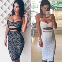 Sexy Hollow Out High Waist Slim Fit Sling Lace Dress
