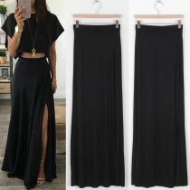 Fashion High-rise Slit Black Skirt
