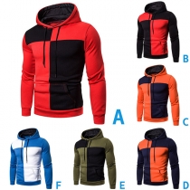 Fashion Contrast Color Long Sleeve Drawstring Hooded Sweatshirt for Men