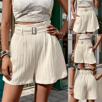 Casual Pleated High-rise Shorts with Belt
