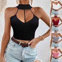 Sexy Halterneck Front Cutout Backless Crop Top