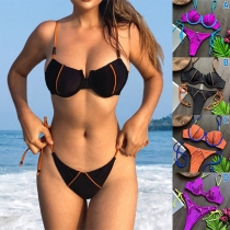 Sexy Contrast Color Self-tie Two-piece Bikini Set