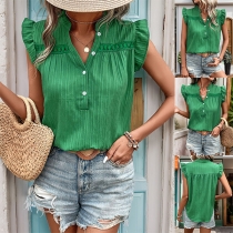 Casual Button V-neck Sleeveless Shirt