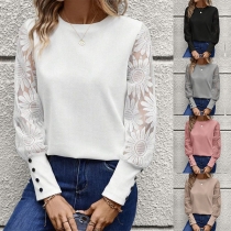 Fashion Floral Embroidered Gauze Spliced Long Sleeve Shirt