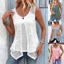 Fashion Lace Spliced Two-piece Shirt Set contast of Tank Top and Sleeveless Vest