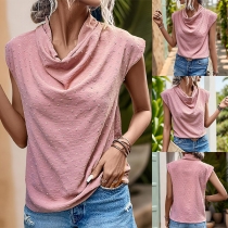 Fashion Swiss-dot Draped Neckline Sleeveless Shirt