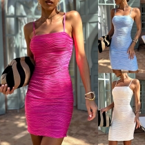Fashion Ruched Solid Color Square Neck Bodycon Cami Dress