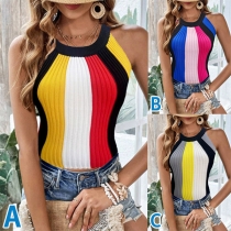 Fashion Contrast Color Sleeveless Ribbed Tank Top