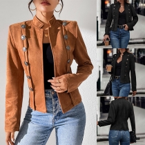 Vintage Double Breasted Stand Collar Long Sleeve Jacket