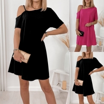 Fashion One-shoulder Short Sleeve Mini Dress