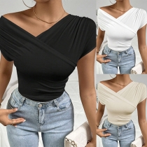 Fashion V-neck Short Sleeve Slim Shirt