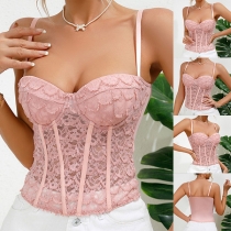 Sweet Style Sweetheart neckline Lace Pink Corset Shirt