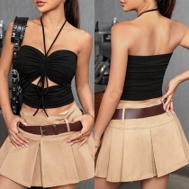 Sexy Ruched Front Cut-out Halterneck Crop Top