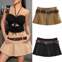 Fashion Mid-rise Pleated Skirt with Belt