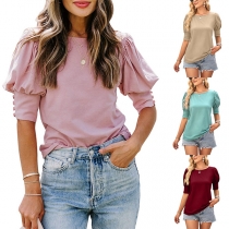 Fashion Solid Color Puff Short Sleeve Shirt