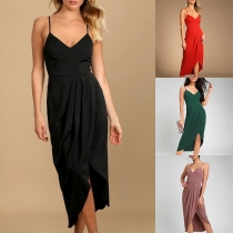 Fashion V-neck High-rise Slit Cami Dress