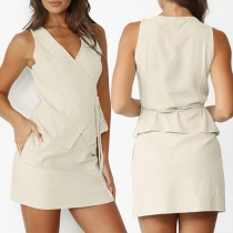 Fashion Two-piece Set Consist of Self-tie Wrap Shirt and Mini Skirt