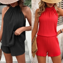 Fashion Two-piece Set Consist of Halterneck Shirt and Shorts