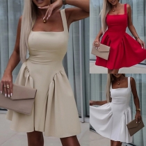 Sexy Solid Color Square Neck Backless Mini Dress