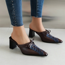 Fashion Square-toe Lace-up Block Heeled Shoes