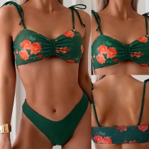 Sexy Floral Printed Self-tie Bikini Set