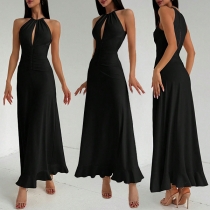 Fashion Round Neck Sleeveless Front Cutout Maxi Dress
