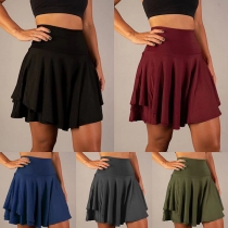 Fashion Solid Color High-Waisted Athletic Skirt with Shorts  for Yoga and Running